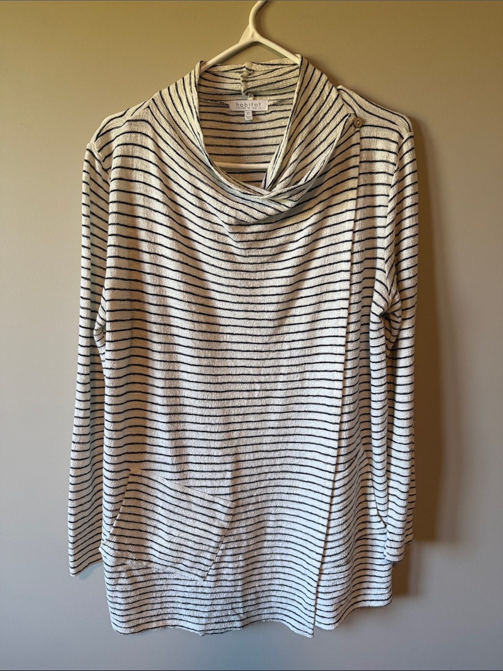 Habitat Clothes To Live In Striped Cowl Neck Asymmetric Wrap Tunic Top Size XS